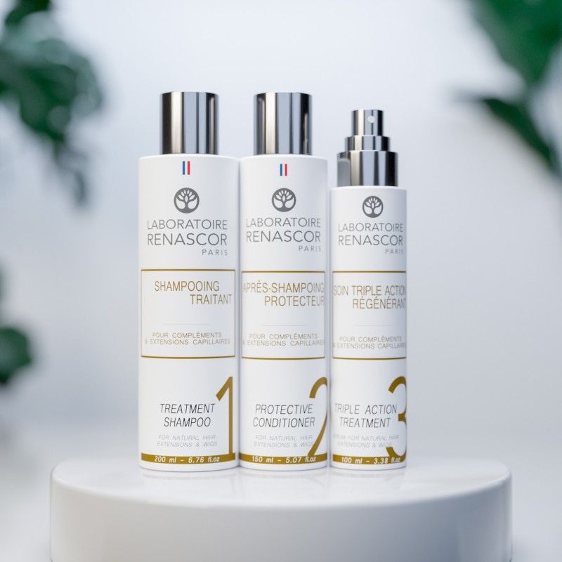 Cure entretien perruques & extensions – Shampooing, protecteur & sérum Cure entretien perruques & extensions – Shampooing, protecteur & sérum